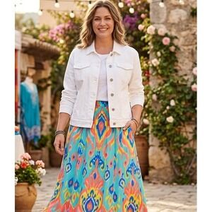 Vintage 90s Bill Blass Jeanswear L Womens White Denim Trucker Jacket Americana